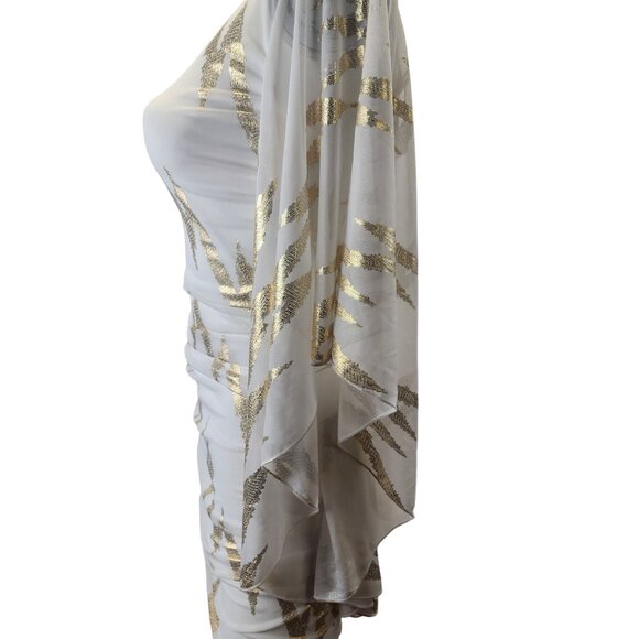 Emerald Sundae Asymmetrical Bodycon Dress With Gold Sequin Pattern - Picture 10 of 15